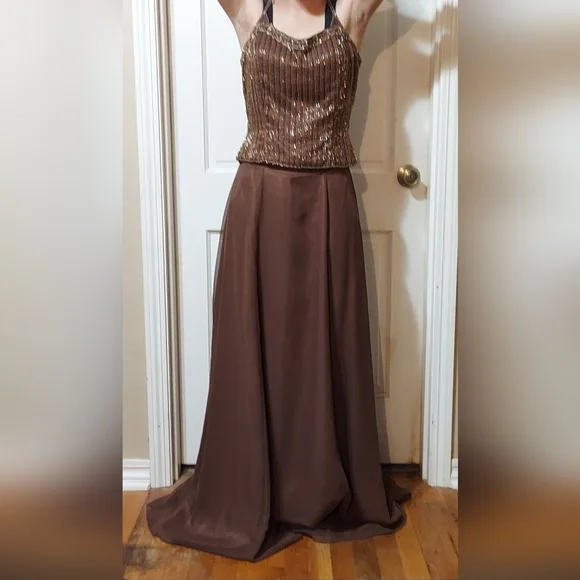 GORGEOUS beaded copper and brown two piece formal dress - Picture 1 of 8